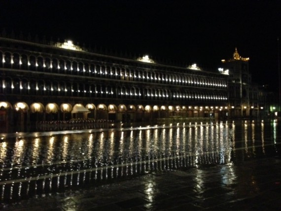Rain reflecting the lights of Doge's Palace